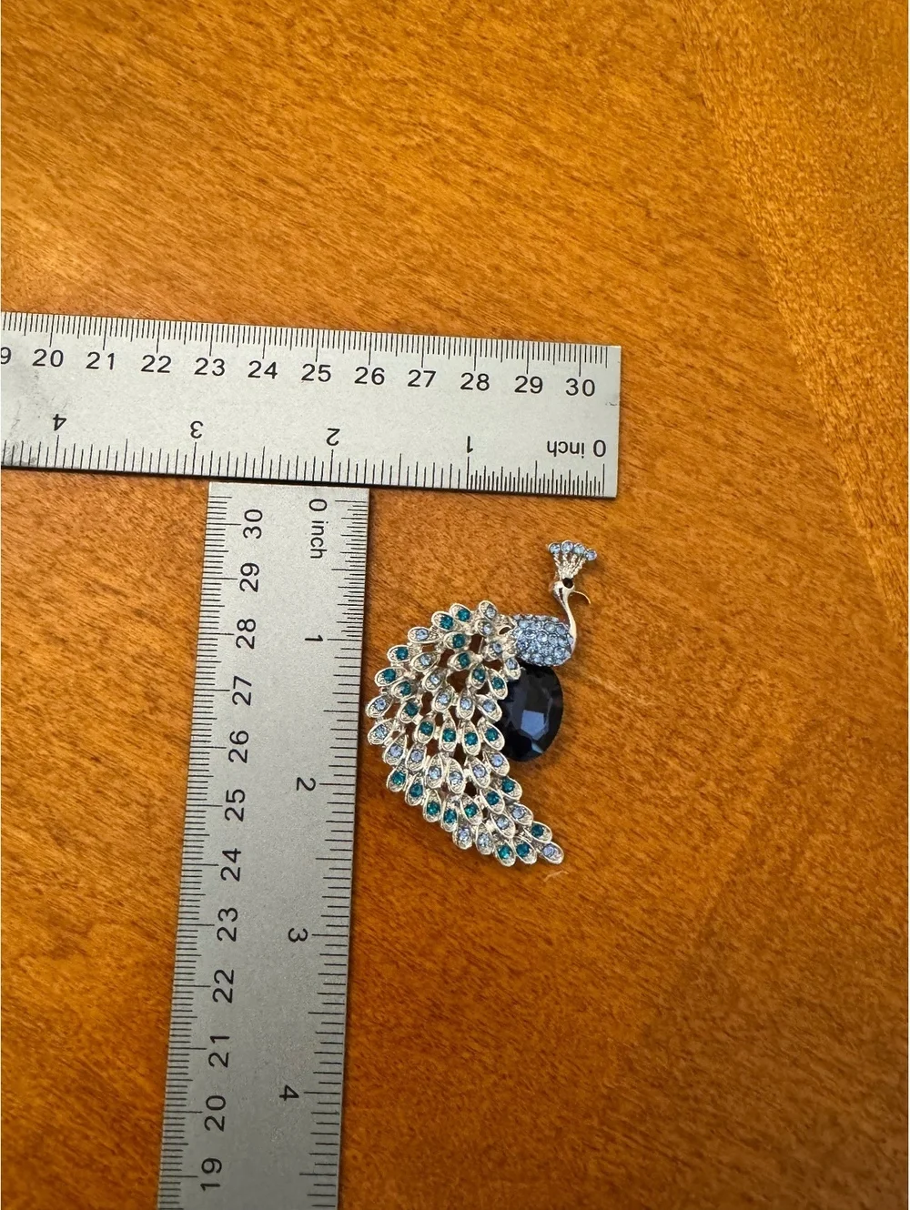 Vintage Peacock Brooch with Blue Rhinestones 322